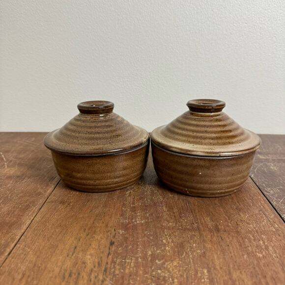 Pair VINTAGE Brown Glazed Stoneware Soup Bean Vented Lidded Tagine bowls - Picture 7 of 7